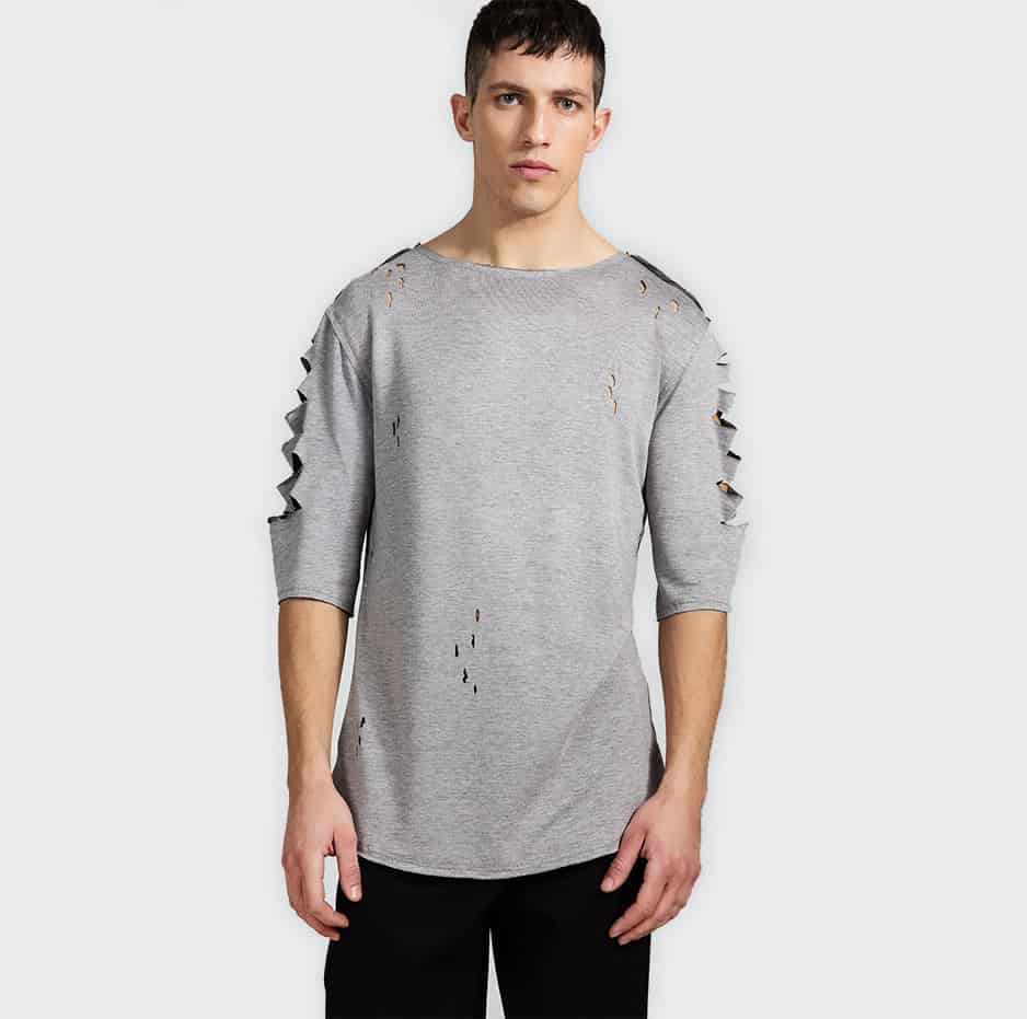 Tshirt with lazer cuts on shoulders-black-grey