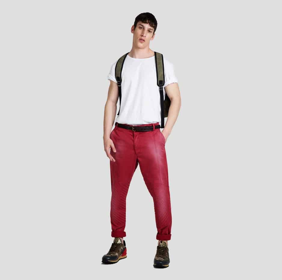 Red biker pleated pants
