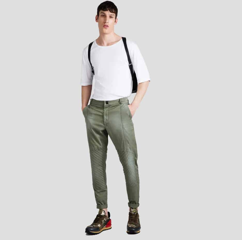 Green biker pleated pants