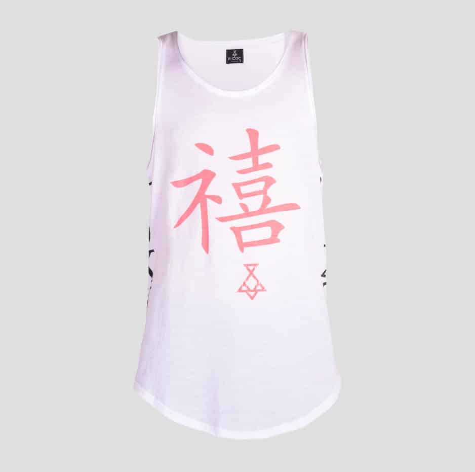 Sleeveless t-shirt with coral fluo TOKYO printing