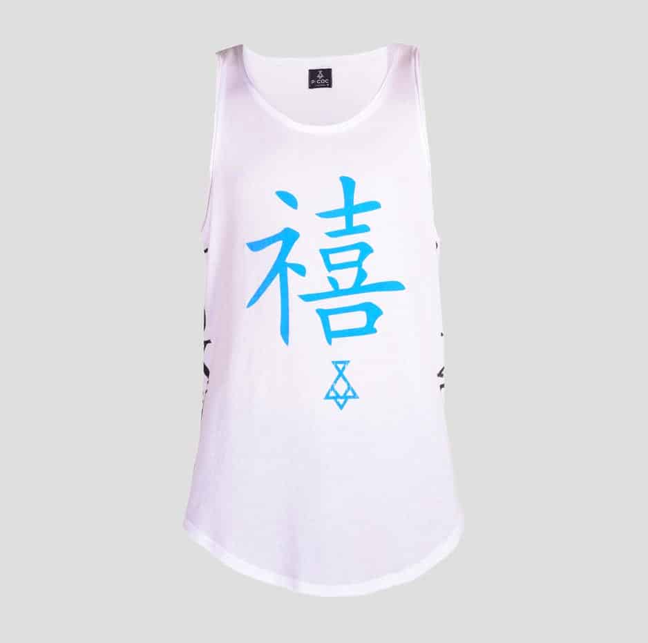 Sleeveless t-shirt with blue fluo TOKYO printing
