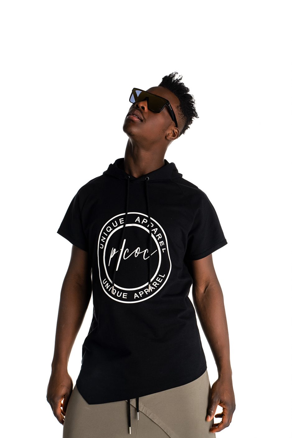 Black hoodie with asymmetric details